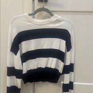 Garage Navy and White Striped Crew Neck Sweater
